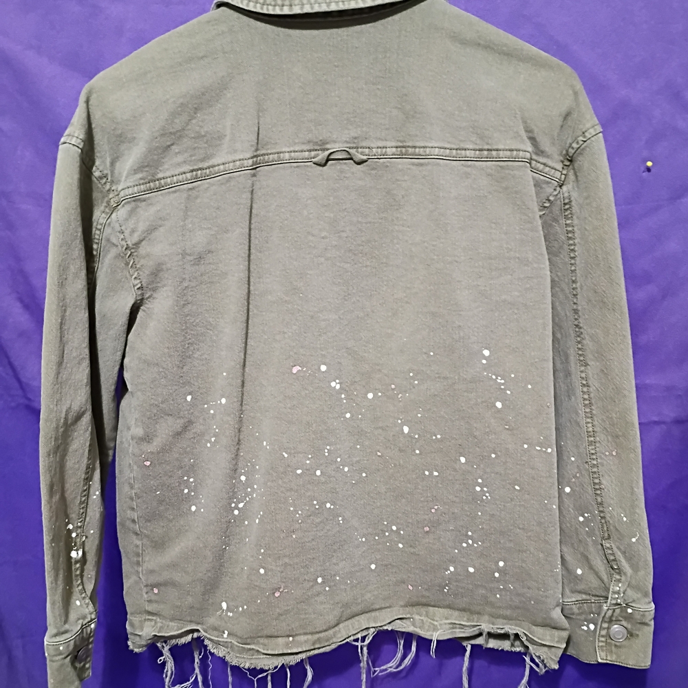 Splendid Olive Green Utility Jacket with Paint Splatter - Picture 4 of 4